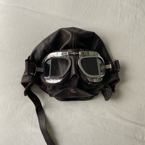 Halcyon Vintage Brown Leather Aviator Cap & Goggles BS4110